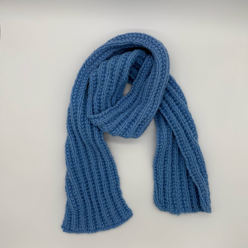 Handmade Blue Ribbed Knit Scarf